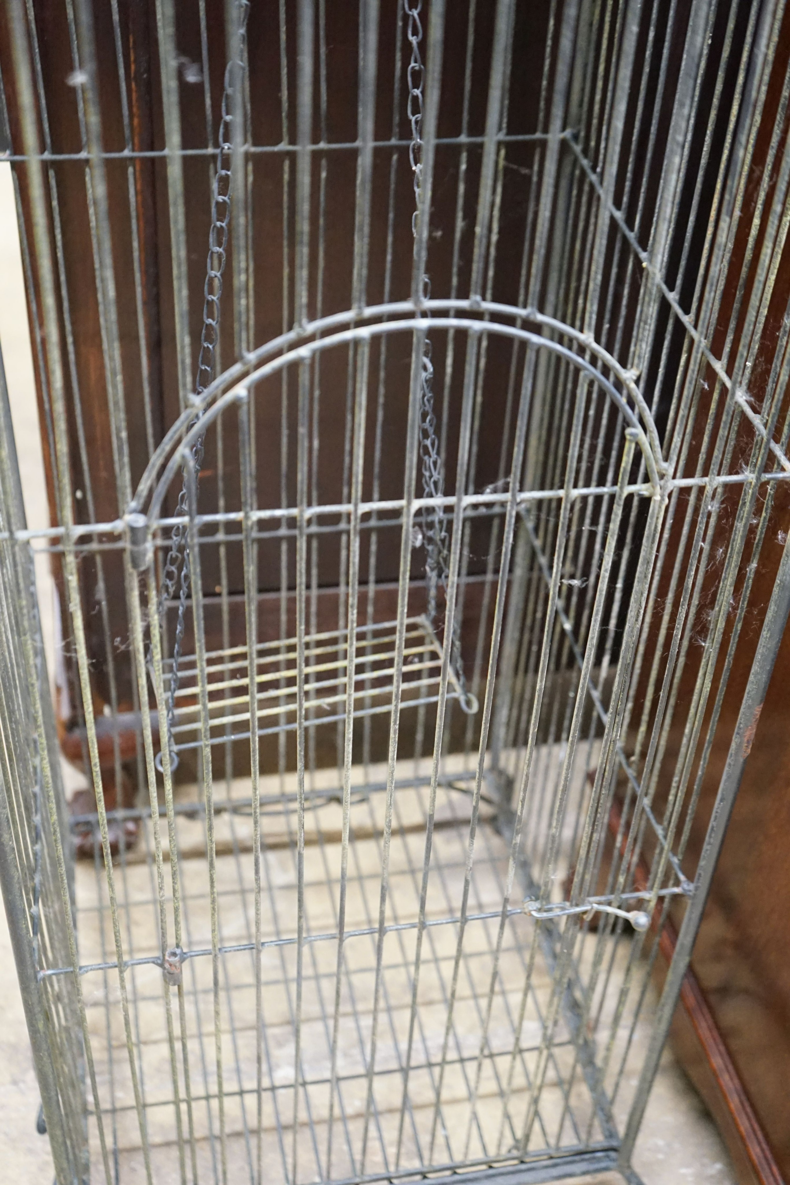 A painted wirework bird cage, height 150cm